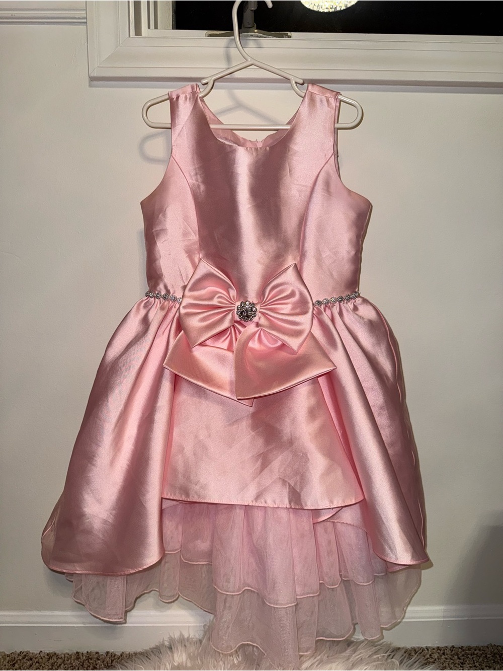 Classic Pink Satin Bow Party Dress for Girls